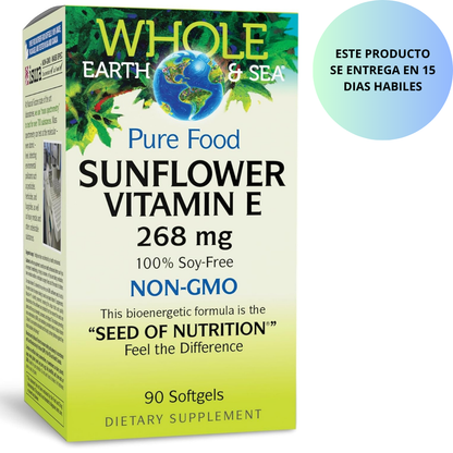 Whole Earth & Sea Vitamina E de girasol 268 mg, sin soja, 90 cápsulas blandas