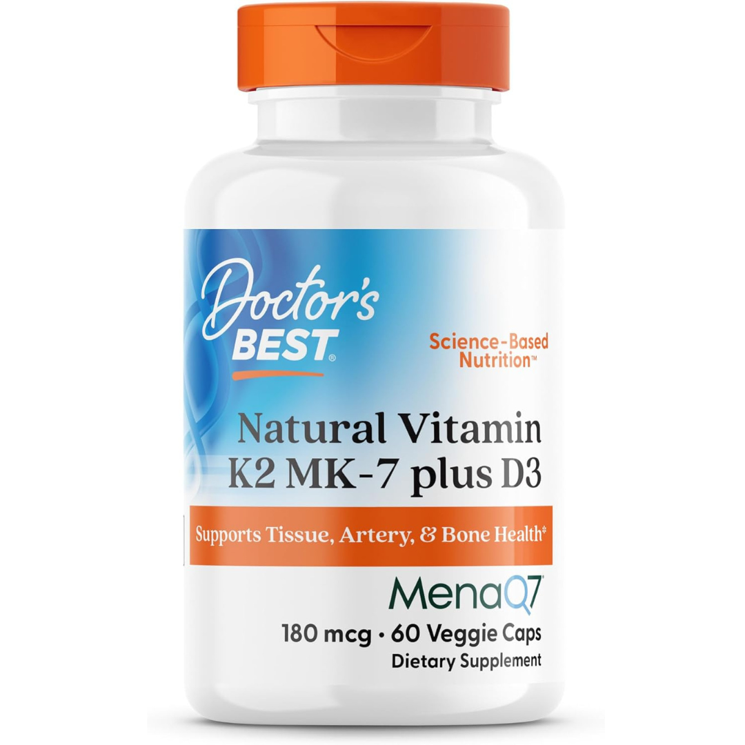 Doctor's Best - Natural Vitamin K2(180mcg) MK-7 Plus D3 25mcg(1000IU), 60 capsulas