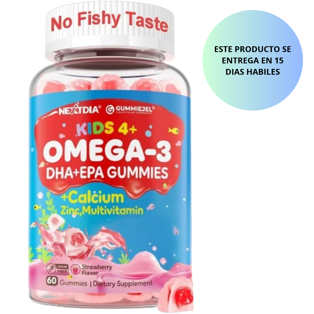Nextdia Omega 3 (EPA/DHA) para niños y adolescentes, con multivitamínico y calcio - 60 gummies