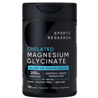 Sports Research - Magnesio glycinate chelated 160mg, 200 capsulas veggie