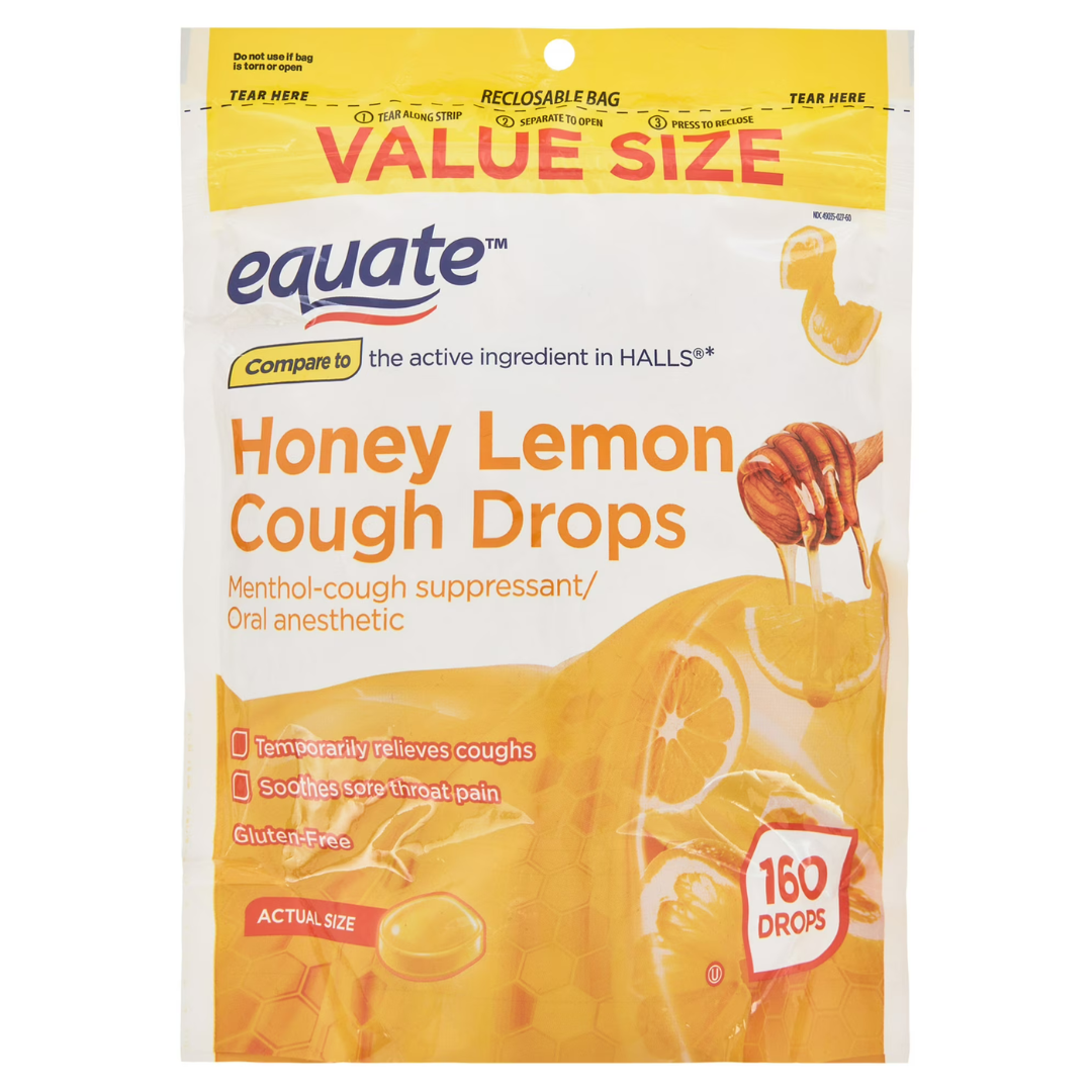Equate caramelos para el alivio del dolor de garganta y la tos, sabor miel y limón - 160 unidades