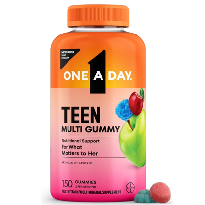 One A Day Teen  para Mujeres Adolecentes con Vitaminas A, C, E, B3, B6, B12, D+Calcio 150 Gomitas