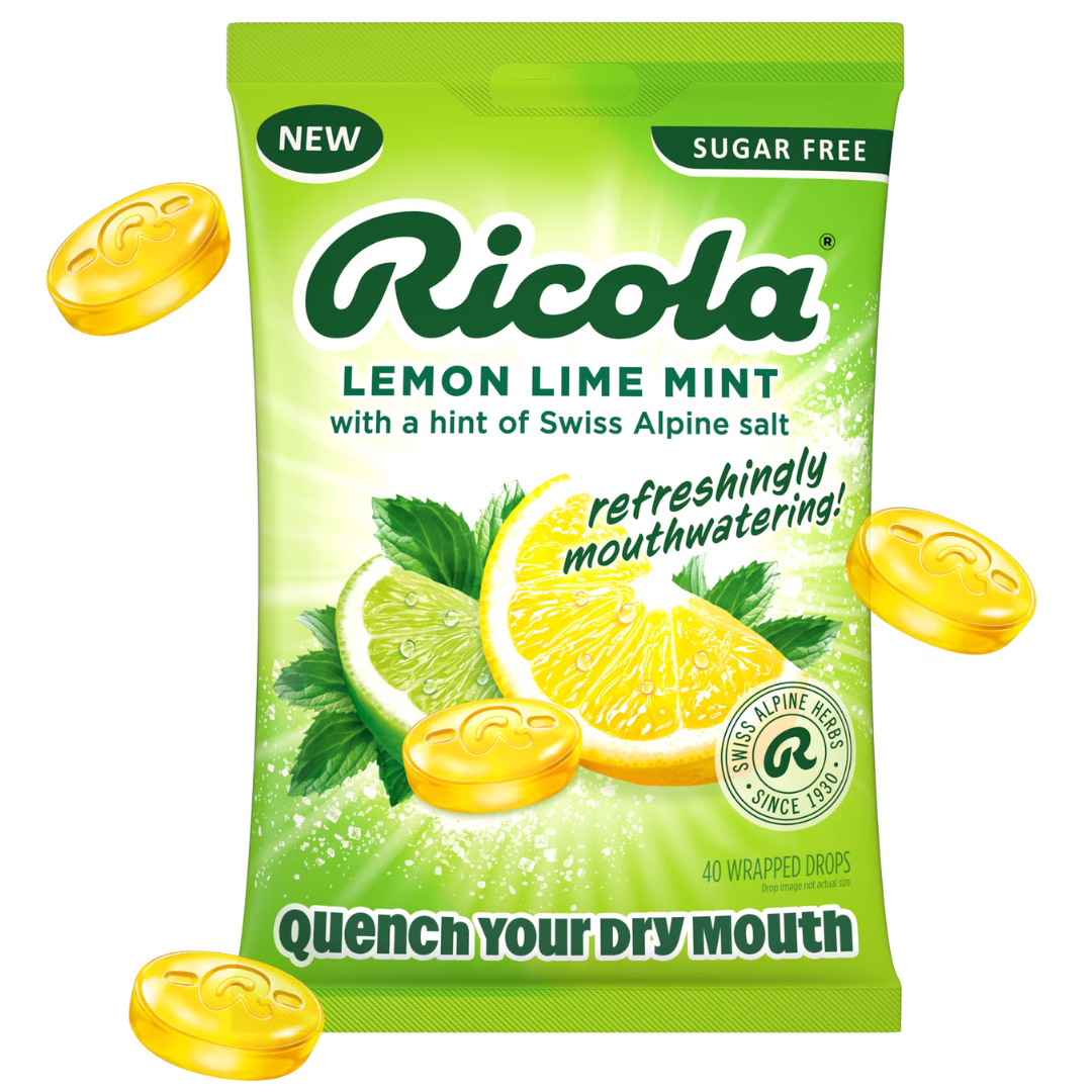 Ricola - caramelos sin azúcar sabor limón, lima y menta- 40 unidades