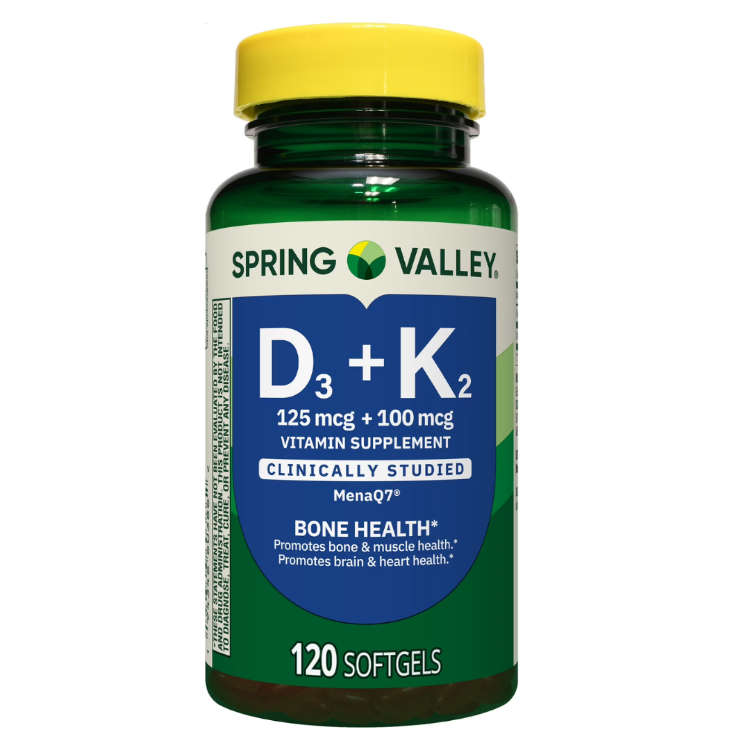 Spring Valley -  Vitamina D3(125mcg) + K2(100mcg), 120 capsulas