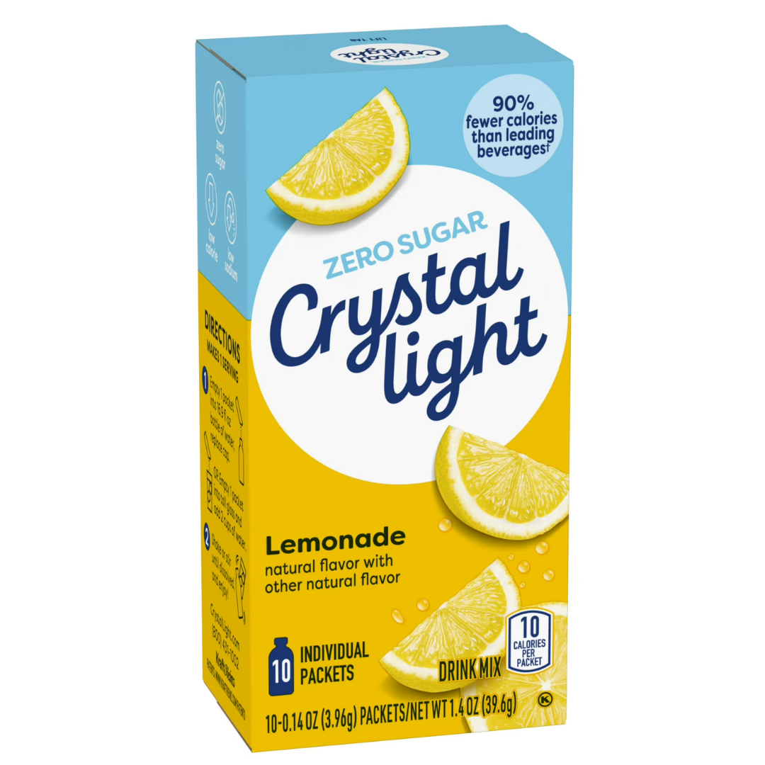 Crystal Light - Mezcla para bebida sabor natural a limonada, 10 paquetes individuales