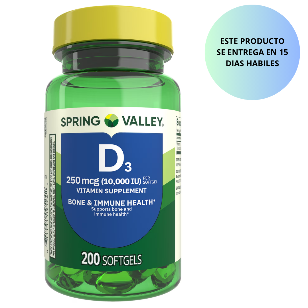 Spring Valley - Vitamina D3 250mcg(10,000IU), 200capsulas