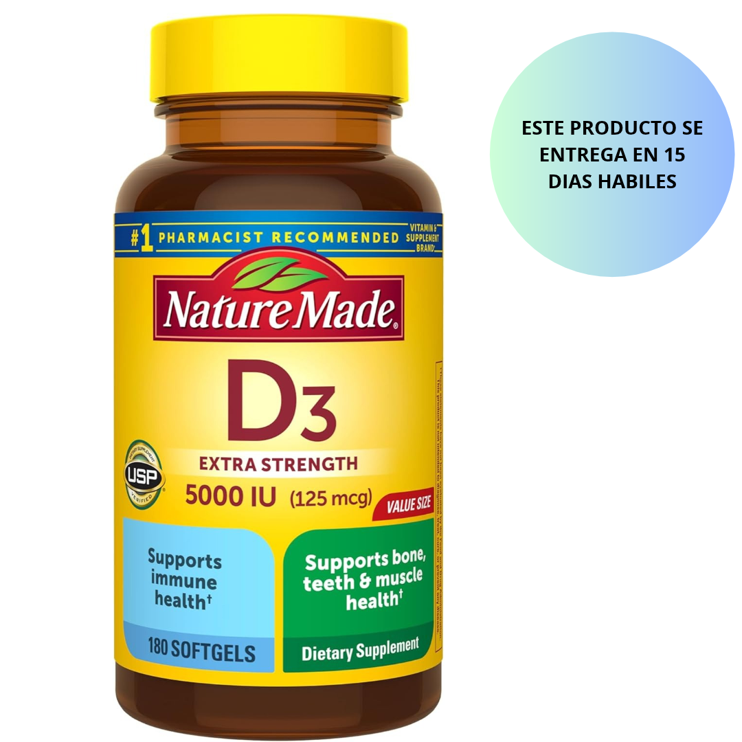 Nature Made - Vitamina D3 extra strength 5000 IU (125 mcg), 180 capsulas