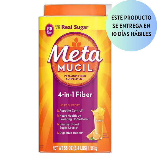 Suplemento de fibra en polvo Metamucil Psyllium 4 en 1, naranja, 1.56kg