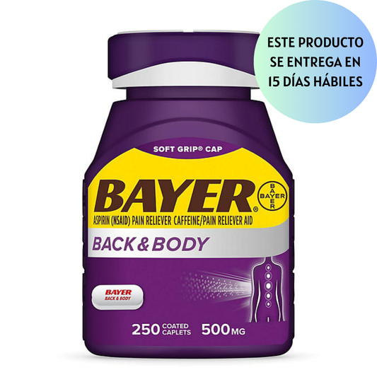 Bayer Back and Body Pain Reliever Aspirin con cafeína, 500mg, 250 ct.