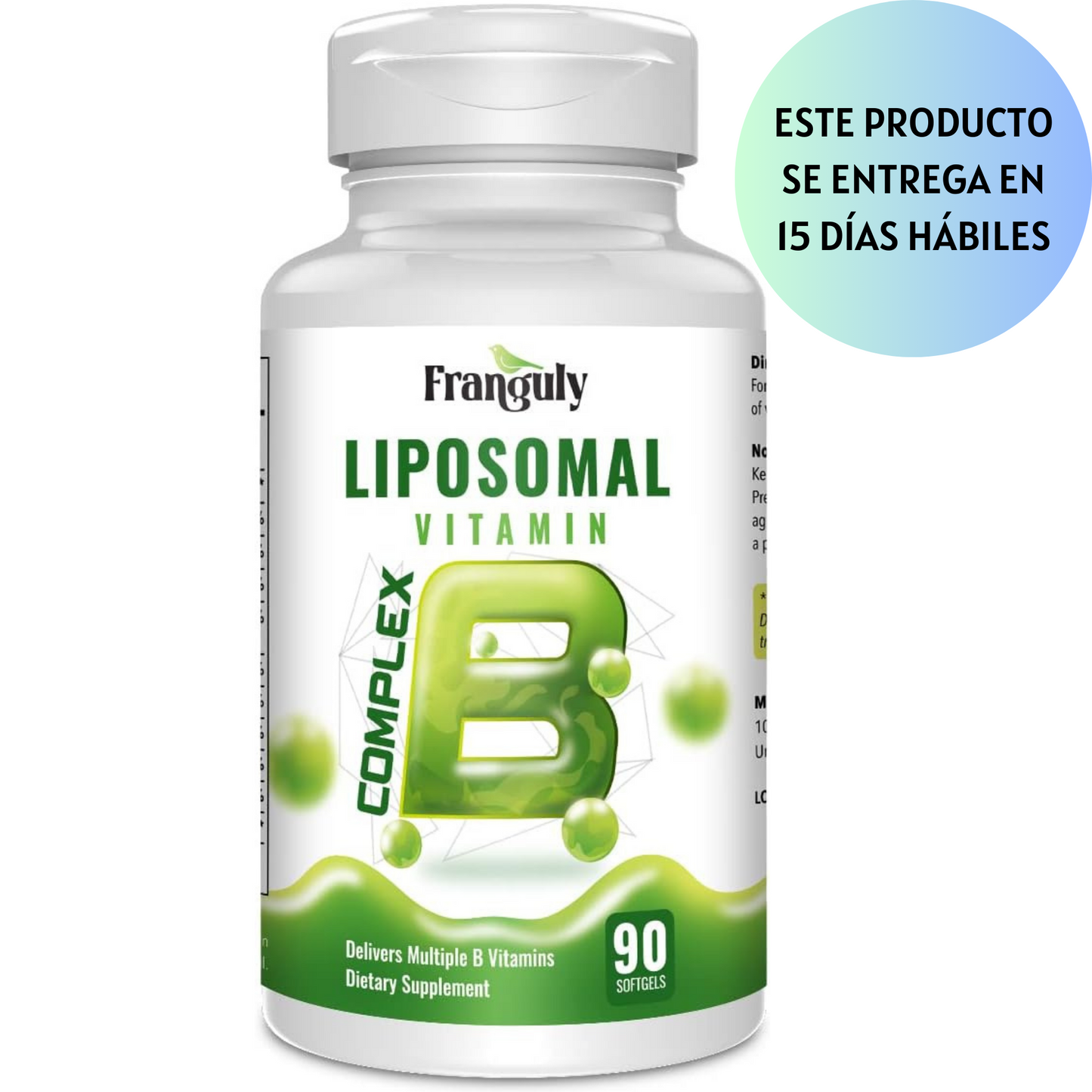 FRANGULY Vitaminas B activas del complejo B liposomal con colina e inositol, 90 cápsulas blandas de alta potencia B1, B2, B3, B5, B6, biotina, folato, B12 metilado, suplementos inmunológicos, energéticos, cerebrales y cardíacos