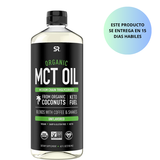 Aceite Orgánico de Coco MCT Sports Research , Certificado por USDA, KETO y PALEO , Non-GMO Combustible Corporal   1183 ml.