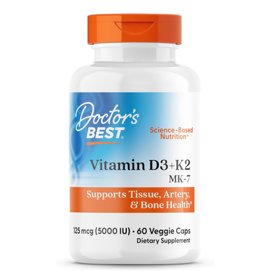 Doctor's Best - Vitamina D3 5000 UI + K2 como MK-7, 60 cápsulas vegetales