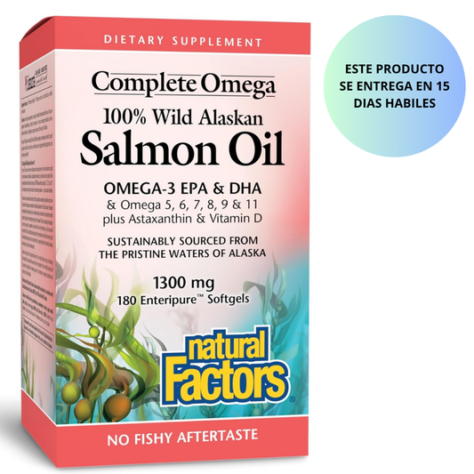 Omega completo de Natural Factors, aceite de salmón Alaska,con Omega-3 DHA y EPA, 180 cápsulas blandas