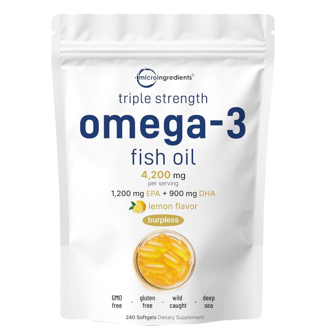 Microingredients , Omega-3 Fish oil  4200mg - 1,200mg EPA + 900mg DHA - 240 capsulas sabor a limon