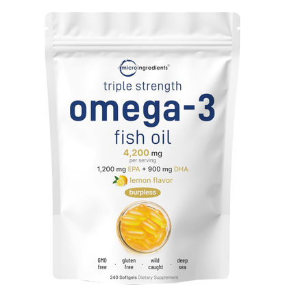 Microingredients , Omega-3 Fish oil  4200mg - 1,200mg EPA + 900mg DHA - 240 capsulas sabor a limon