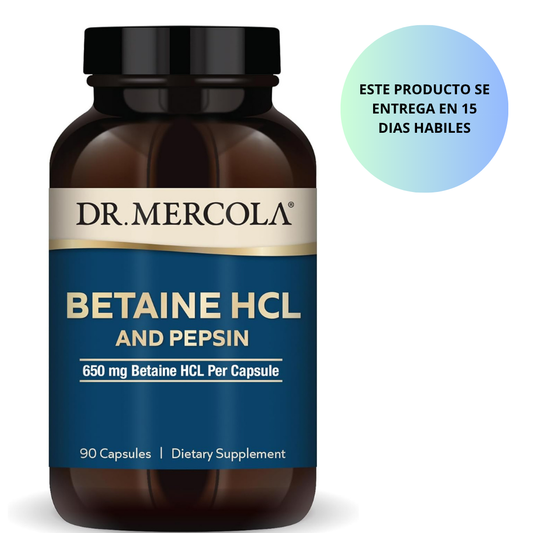 Dr. Mercola Suplemento de Betaína HCL y Pepsina , 90 Capsulas.