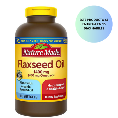 Nature Made Flaxseed Oil 1400 mg Softgels for Heart Health 300 softgels