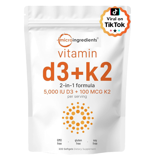 Micro Ingredients - Vitamina D3 5000 UI con K2 100 mcg (MK-7),cápsulas blandas