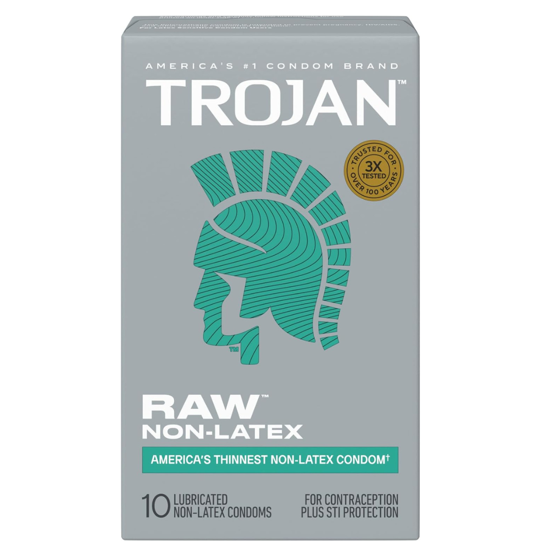 Trojan Preservativos finos lubricados sin látex crudos para hombres, 10 unidades