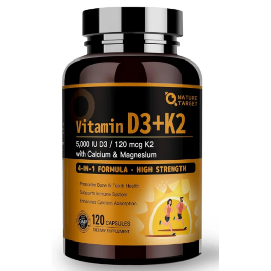 Nature Target - Vitamina D3(5,000iu)+K2(120mcg)con calcium y magnesio , 120 capsulas