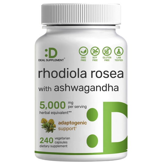 Rhodiola Rosea con Ashwagandha 5000mg , 240 capsulas vegetarianas - Deal Supplement