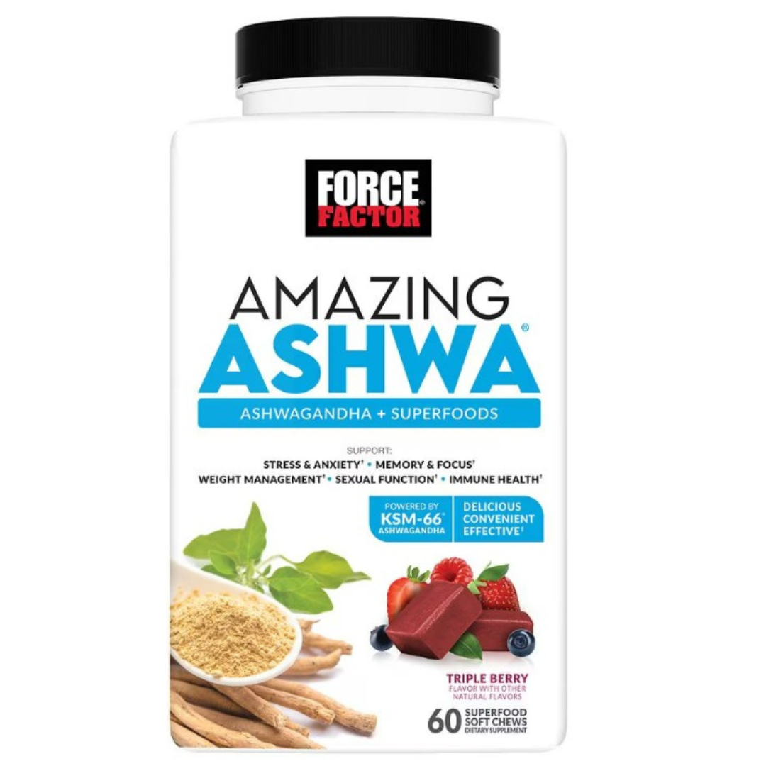 Force Factor Increíble Ashwa, gomitas de ashwagandha KSM-66, 60 gomitas cherry
