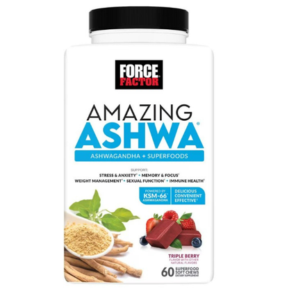 Force Factor Increíble Ashwa, gomitas de ashwagandha KSM-66, 60 gomitas cherry