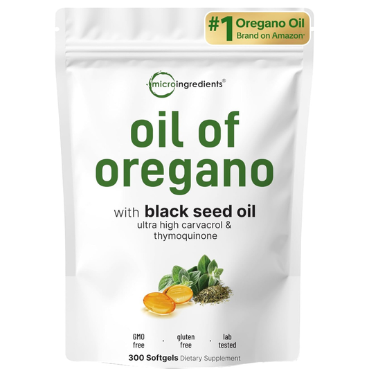 Micro Ingredients - Aceite de Oregano 6000mg con black seed oil , 300 capsulas