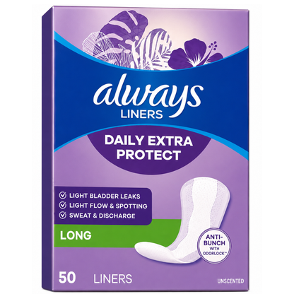 Always Anti-Bunch Xtra Protection Daily Liners Long Length, 50 Ct