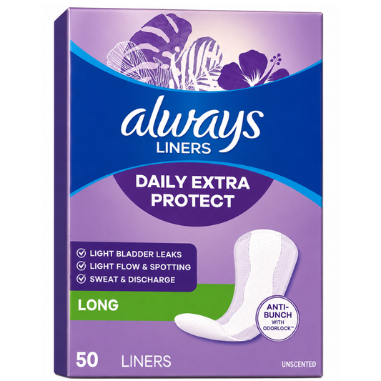 Always Anti-Bunch Xtra Protection Daily Liners Long Length, 50 Ct
