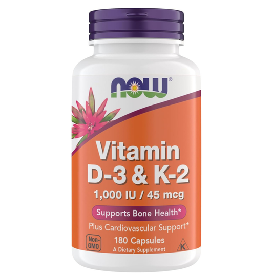 Now - Vitamina D-3( 1,000IU) + K-2 (45mcg)- 180 capsulas
