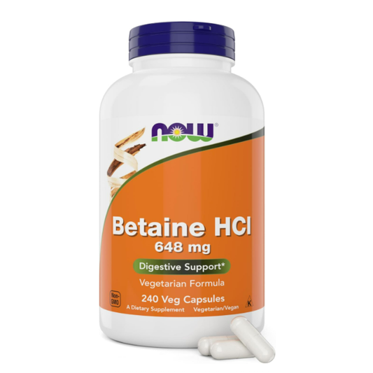 Now - Betaine HCI 648mg, 240 capsulas vegetarianas