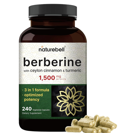 NatureBell-  Berberine 1,500mg con Ceylon Cinnamon y Turmeric Root, 240 capsulas vegetarianas