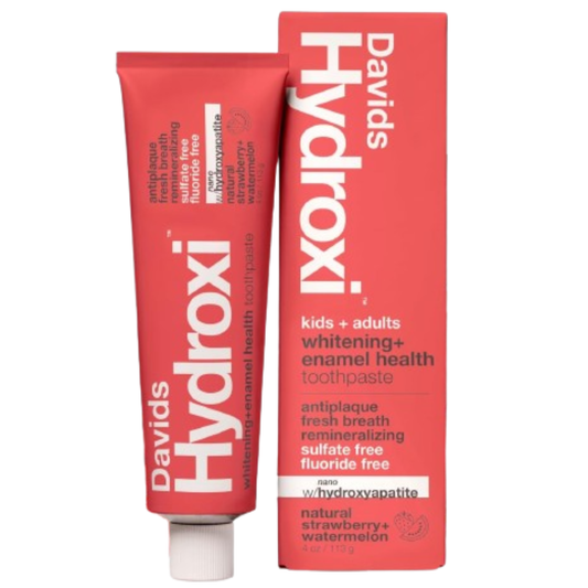 Pasta dental Davids Hydroxi sabor fresa y sandía, sin flúor, con nanohidroxiapatita para la salud y el blanqueamiento del esmalte, antiplaca, sin SLS, sabor apto para niños, 113 g