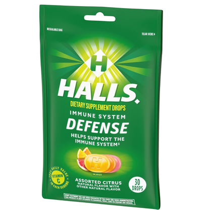 HALLS Immune SYSTEM DEFENSE - sabores citrus, 30 caramelos