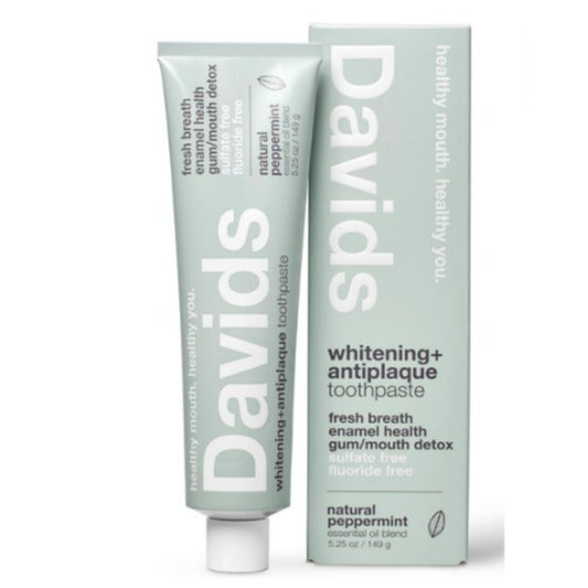 Davids Pasta dental natural, Blanqueamiento, Antiplacas, sin SLS, sin fluoruro, aceite de menta, 149gr