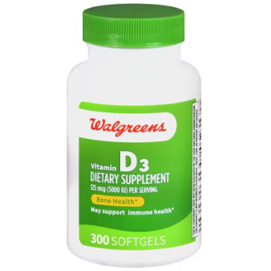 Walgreens Vitamin D3 125 mcg (5000 IU) , 300 Softgels