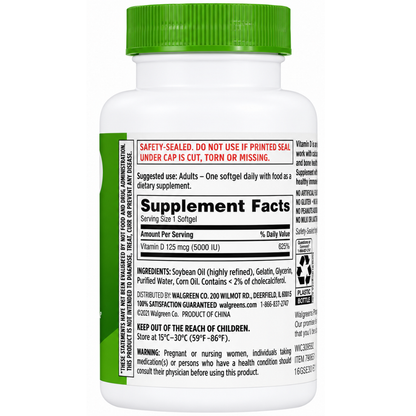 Walgreens Vitamin D3 125 mcg (5000 IU) , 300 Softgels
