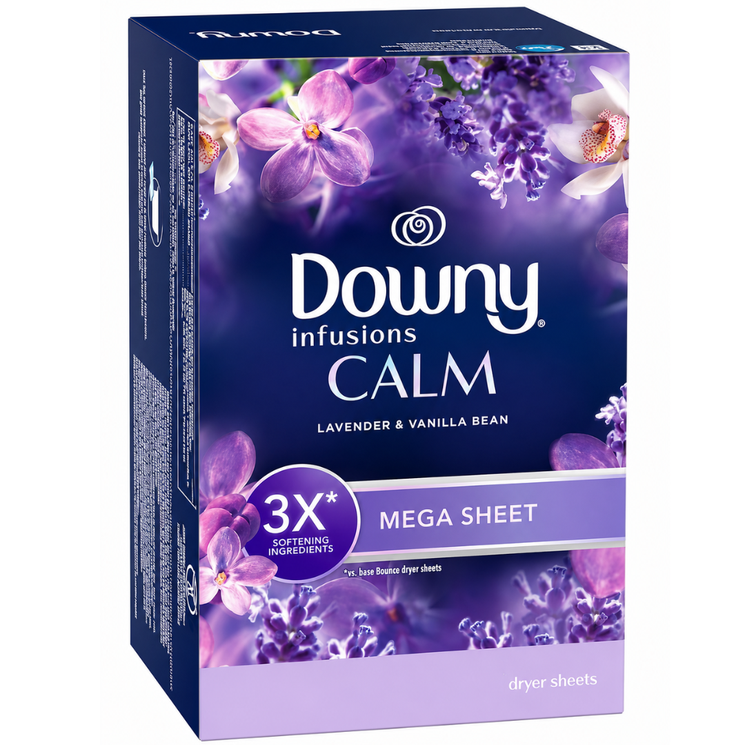 Toallitas para secadora Downy Infusions Mega, calmantes, lavanda, 60 unidades