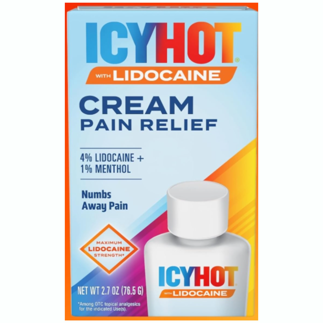 Icy Hot  Lidocaina Crema para aliviar el dolor con lidocaína + mentol  76gr.
