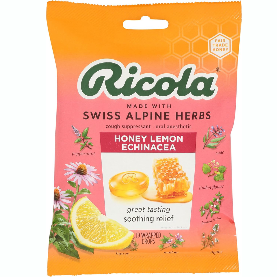 Ricola HoneyLemon con gotas de garganta supresor de la tos de equinácea, 19 unidades