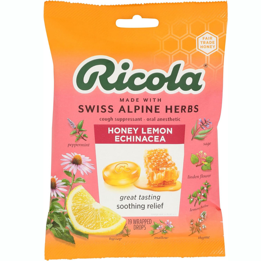 Ricola HoneyLemon con gotas de garganta supresor de la tos de equinácea, 19 unidades