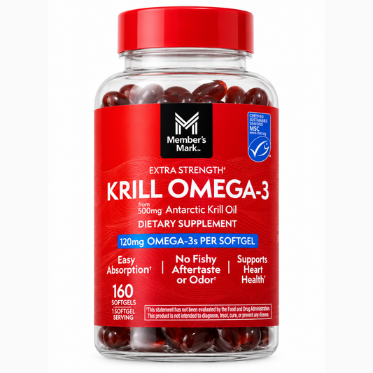 Krill Oil 500mg. Member's Mark Extra Fuerte 160 Capsulas de Gel