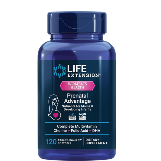 Life Extension Prenatal Advantage - multivitamínico completo - Choline + Ácido Fólico + DHA, 120 softgels