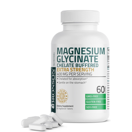 Bronson Glicinato de magnesio 400 mg extra fuerte, vegetariano, quelado , sin OMG, 60 tabletas