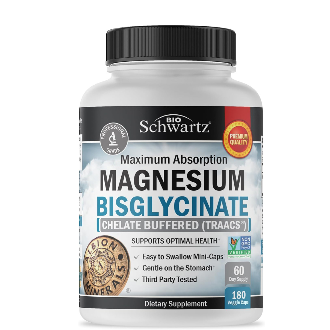 Bisglicinato de magnesio 100% efecto no laxante - Máxima absorción y totalmente reaccionado y tamponado - Energía saludable muscular y apoyo articular - sin OMG -180 mini capsulas