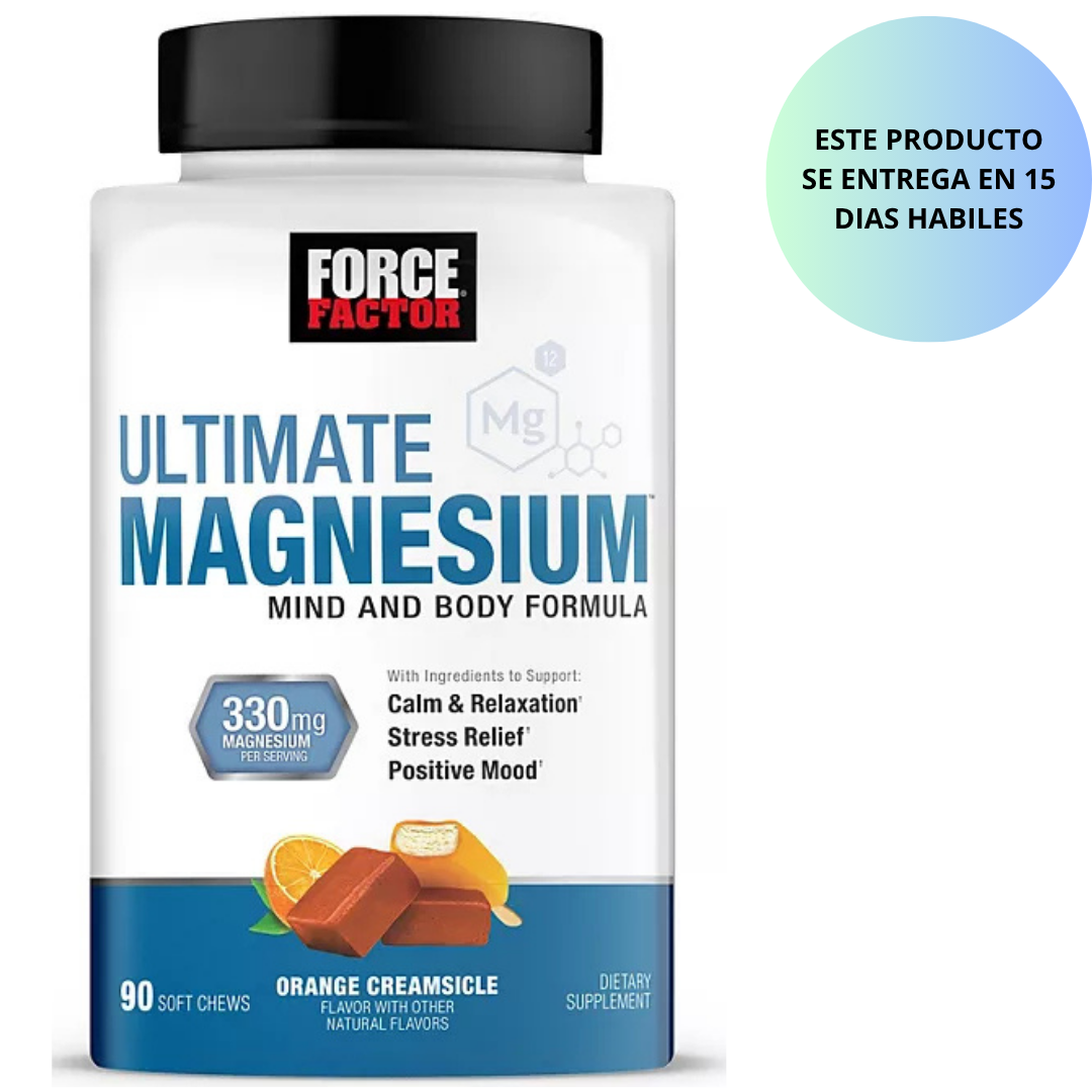 Force Factor Ultimate Magnesium 330 mg Masticables blandos, sabor a crema de naranja, 90 unidades