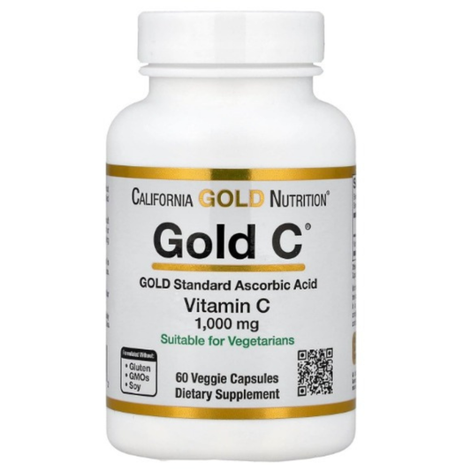 California Gold Nutrition Gold C, vitamina C de grado USP, 1,000 mg, 60 cápsulas vegetales