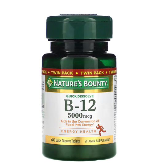 Nature's Bounty Vitamina B12 5000 mcg, 40 Tabletas de Disolucion rapida Sublinguales.