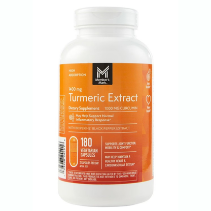 Cúrcuma Turmeric  Extra Fuerte de Member's Mark 1400 mg.- 180 Capsulas